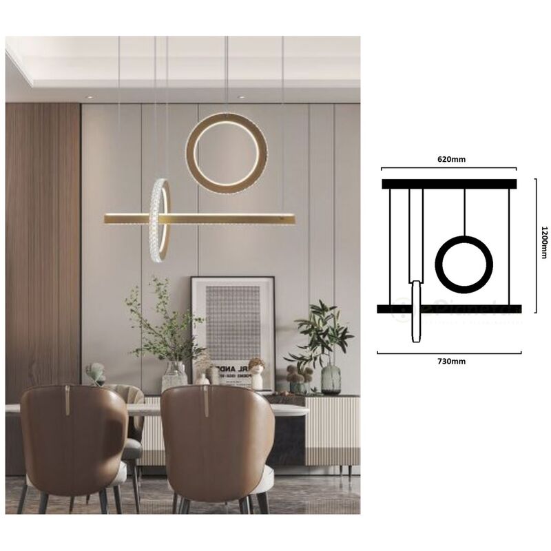 Image of Lampadario led a sospensione 80w cerchi cerchio cristallo oro nero design moderno lineare per cucina soggiorno camera da letto Oro