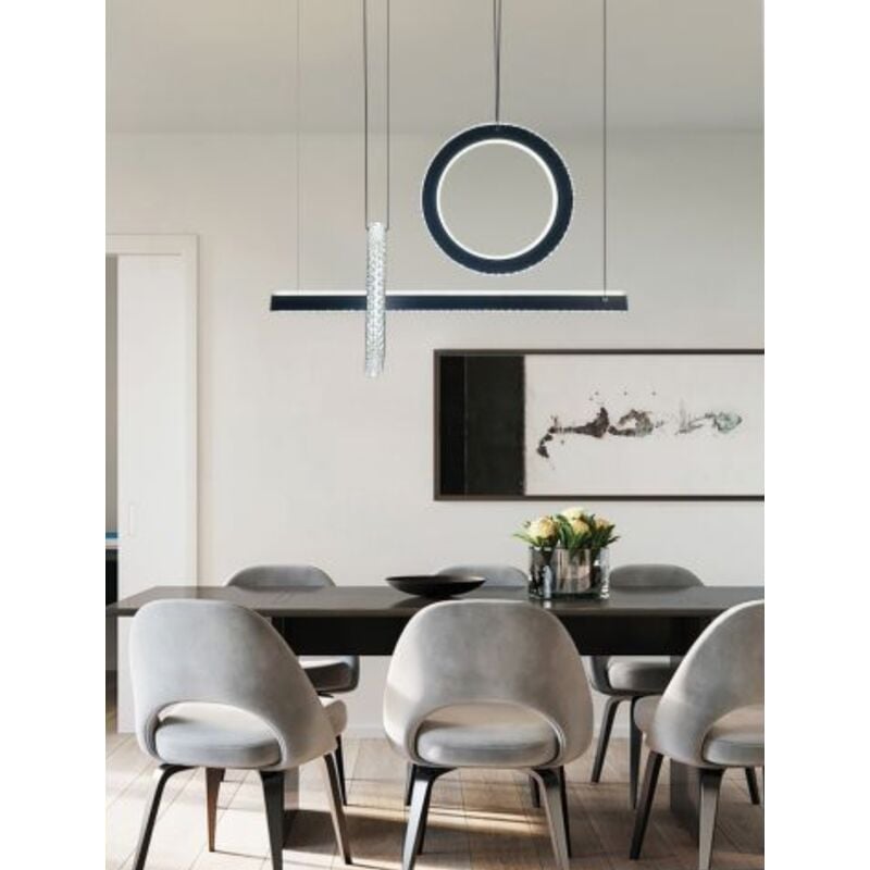 Image of Lampadario led a sospensione 80w cerchi cerchio cristallo oro nero design moderno lineare per cucina soggiorno camera da letto Nero