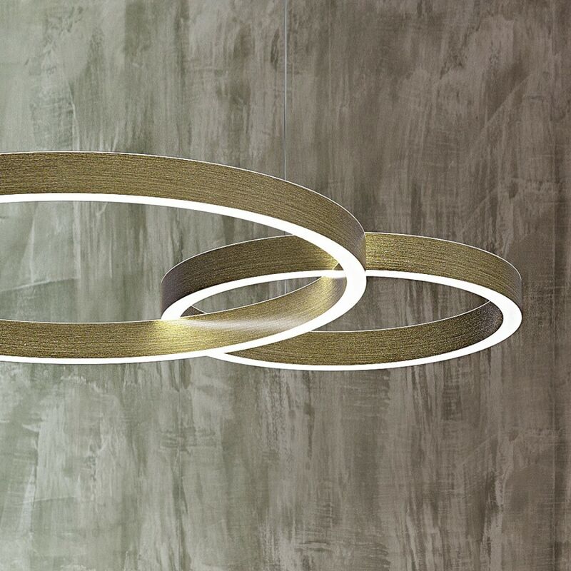 Image of Fratelli Braga - Lampadario led biemissione moderno loop 2128 s60 40 2 lampada soffitto, finitura metallo oro spazzolato - Oro spazzolato