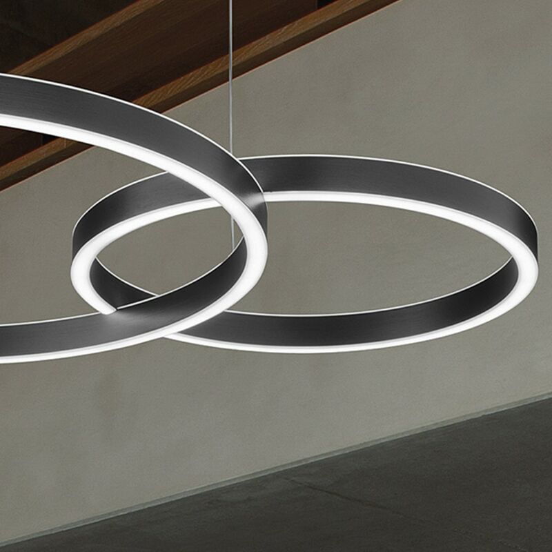 Image of Lampadario led monoemissione Fratelli Braga loop 2128 s60 40 1 lampada soffitto moderno, finitura metallo nero - Nero