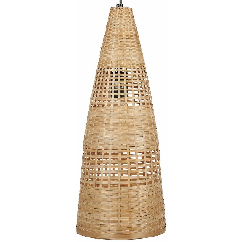 Image of Beliani - Lampada a sospensione in bambù intrecciata a mano in vimini lampadario naturale Suam - Legno chiaro