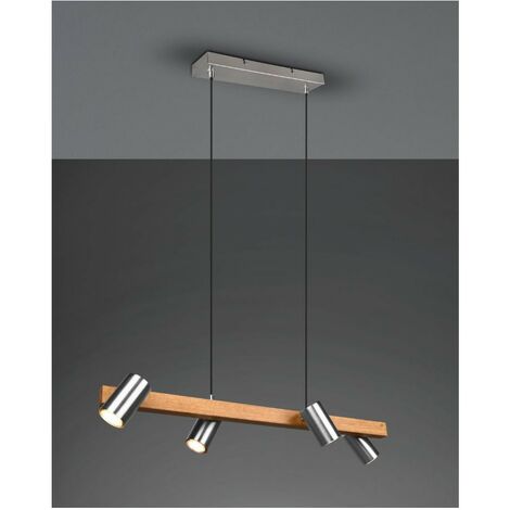 Lampadario Lineare Legno E Nichel 4 Spot Cilindrici Orientabili Marley Trio Lighting
