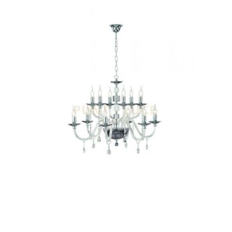 LAMPADARIO LIVIA 12 LUCI FUME'- TRASPARENTE E CROMO ATTACCO E14 D.85CM