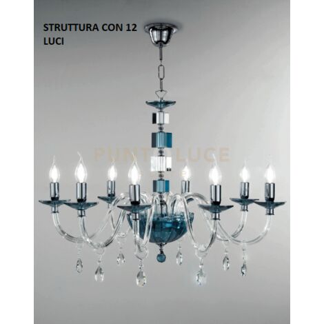 LAMPADARIO LIVIA 12 LUCI OTTANIO- TRASPARENTE E CROMO ATTACCO E14 D.85CM