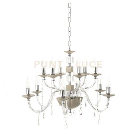 LAMPADARIO LIVIA 12 LUCI TORTORA- TRASPARENTE E CROMO ATTACCO E14 D.85CM