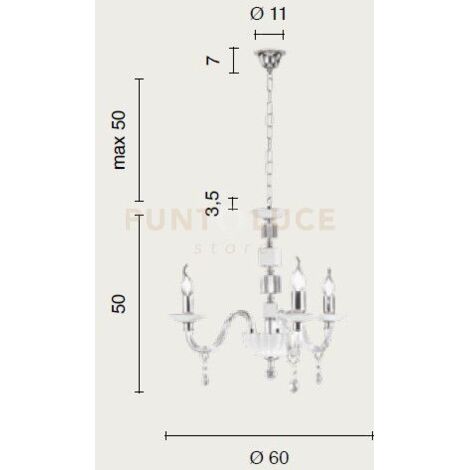 LAMPADARIO LIVIA 3 LUCI FUME'- TRASPARENTE E CROMO ATTACCO E14 D.60CM
