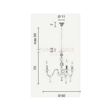 LAMPADARIO LIVIA 3 LUCI OTTANIO- TRASPARENTE E CROMO ATTACCO E14 D.60CM