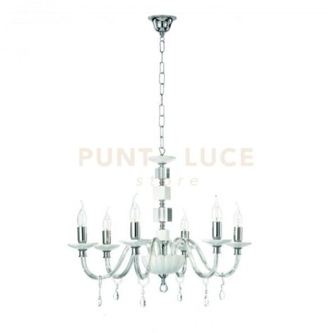 LAMPADARIO LIVIA 6 LUCI BIANCO- TRASPARENTE E CROMO ATTACCO E14 D.70CM