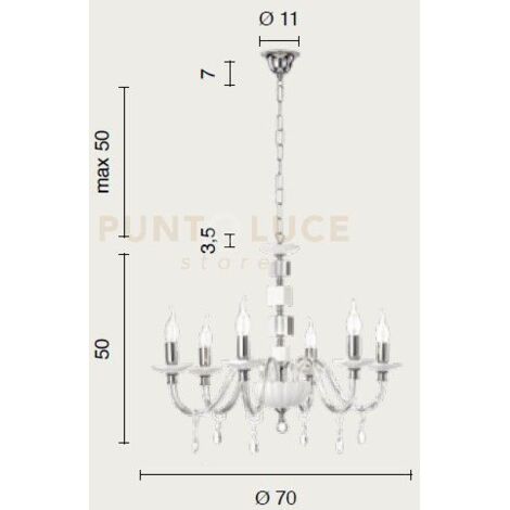 LAMPADARIO LIVIA 6 LUCI FUME'- TRASPARENTE E CROMO ATTACCO E14 D.70CM