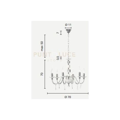 LAMPADARIO LIVIA 6 LUCI OTTANIO- TRASPARENTE E CROMO ATTACCO E14 D.70CM