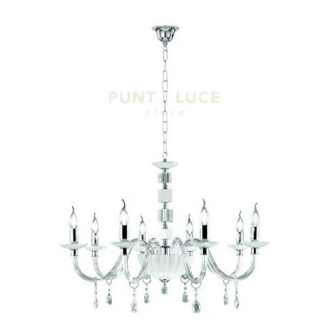 LAMPADARIO LIVIA 8 LUCI BIANCO- TRASPARENTE E CROMO ATTACCO E14 D.85CM