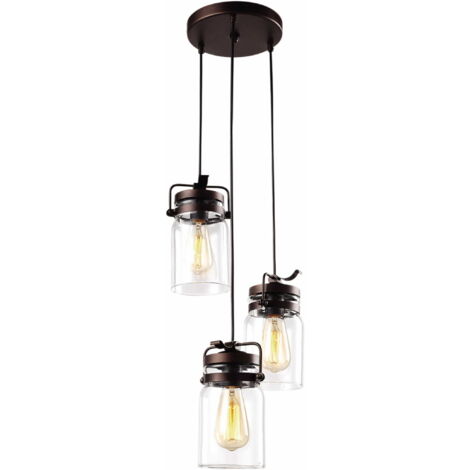Lampadario loft Kaja Raven bronzo vetro 3xE27 Ø30cm