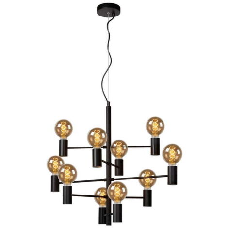 Lampadario Lucide Leanne nero in metallo 10xE27 dimmerabile