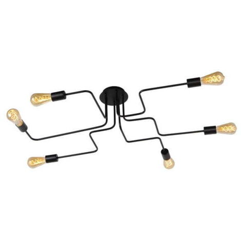 Lampadario Lucide Lester 6 Luci E27 Nero Dimmerabile