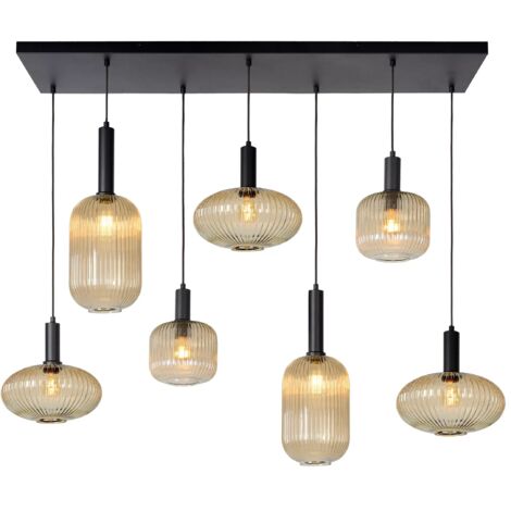 Lampadario Lucide Maloto ottone 7xE27 vetro rigato