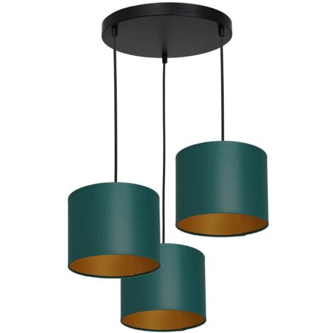 Lampadario Luminex Arden nero, 3 paralumi verdi oro