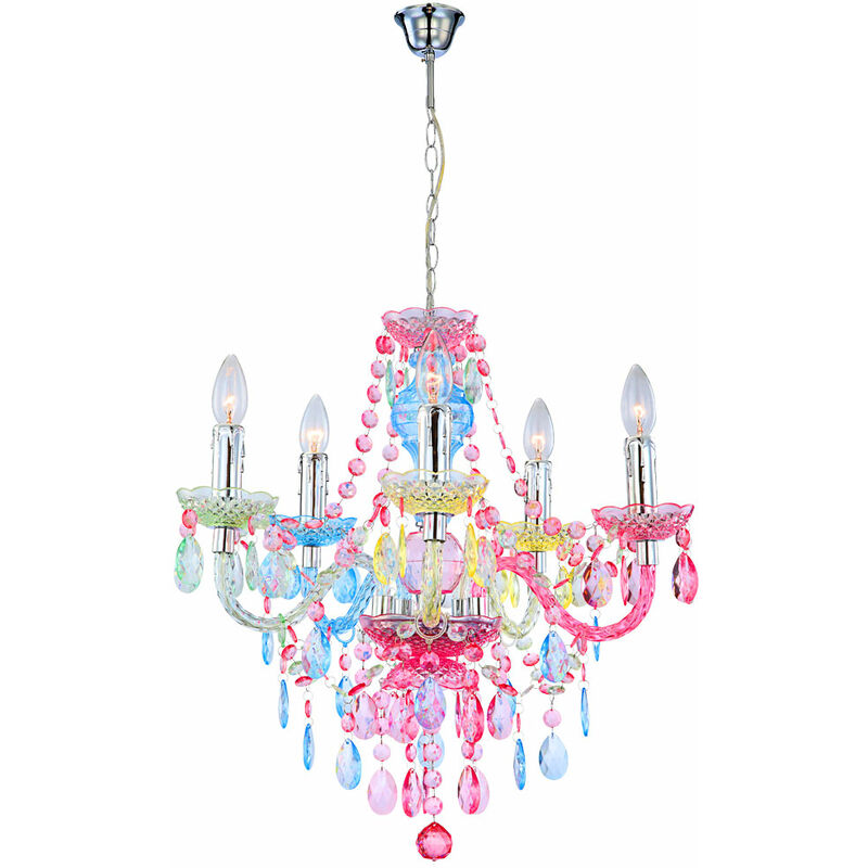 Image of Etc-shop - Lampadario Lustre lampada a sospensione lampada in cristallo lampada a sospensione color arcobaleno, cromo, cristalli acrilici, 5 luci, 5x