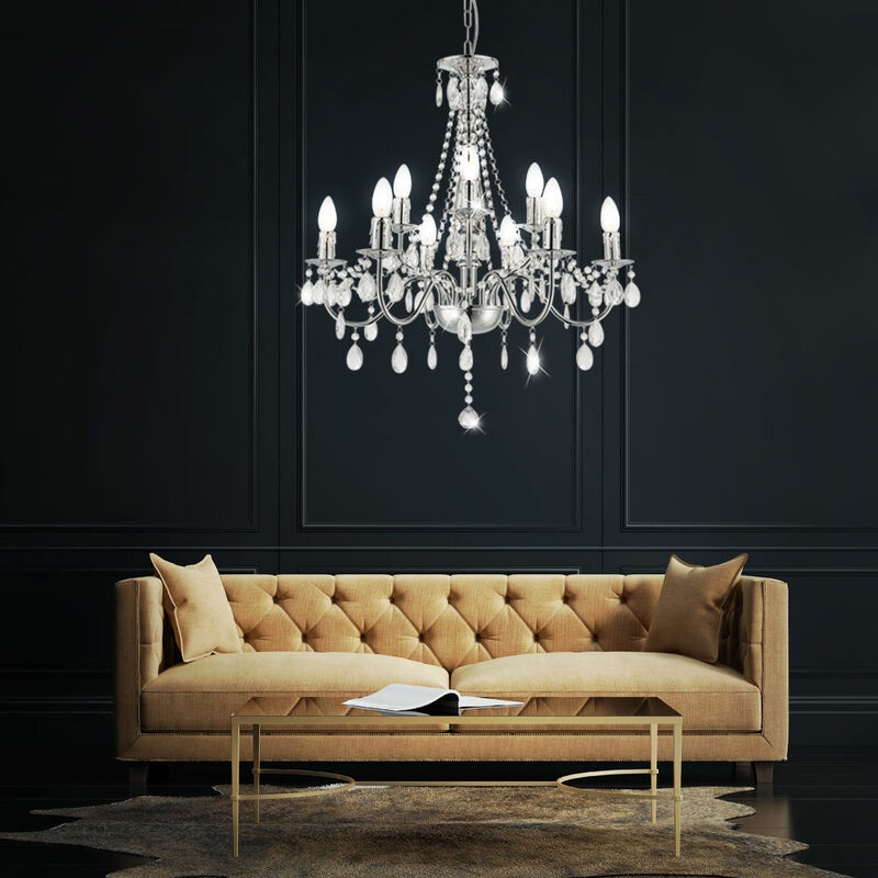 Image of Lampadario Lustre lampada a sospensione a soffitto in cristallo chiaro appesa in un set comprensivo di lampadine a led