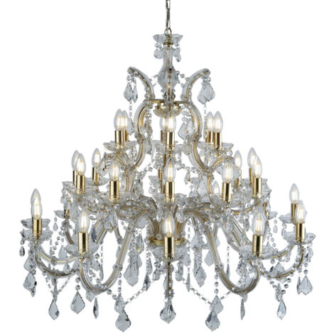 Lampadario Marie Therese 30Lt - Ottone lucido e cristallo trasparente