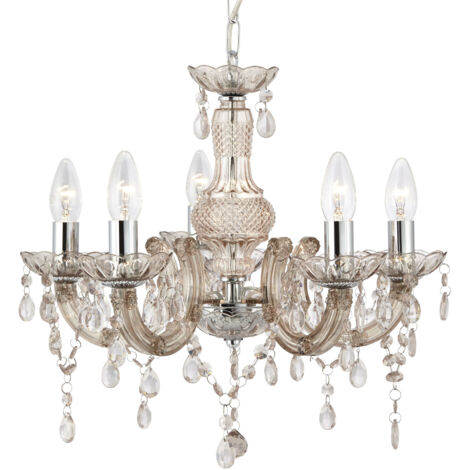 Lampadario Marie Therese Vetro Trasparente Policarbonato Cromo 5 Luci E14