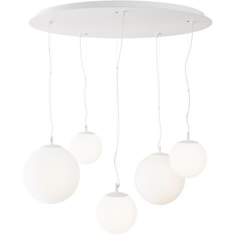Lampadario Minimal Basic Form In Metallo Bianco 5 Luci Con Diffusori In Vetro