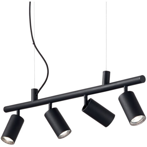 Lampadario Moderna Dynamite Metallo Nero 4 Luci Gu10 7W 3000K Luce Calda