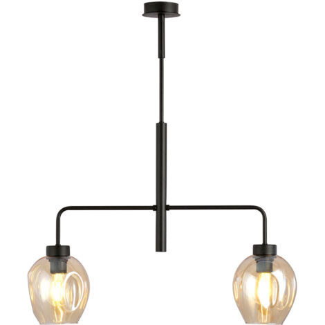 Lampadario Moderno 2 Luci Auriga In Accaio Nero E Vetro Ambra