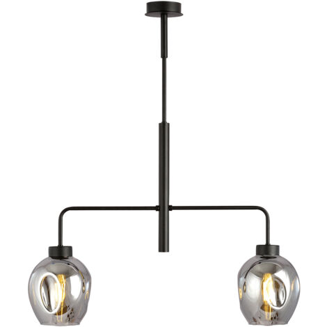Lampadario Moderno 2 Luci Auriga In Accaio Nero E Vetro Fumè