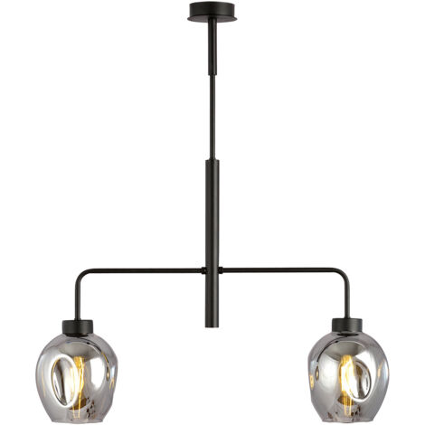 Lampadario Moderno 2 Luci Auriga In Accaio Nero E Vetro Fumè