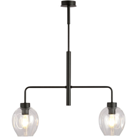Lampadario Moderno 2 Luci Auriga In Accaio Nero E Vetro Trasparente