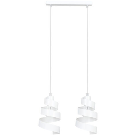Lampadario Moderno 2 Luci Tristano In Acciaio Bianco Con Fasce A Spirale