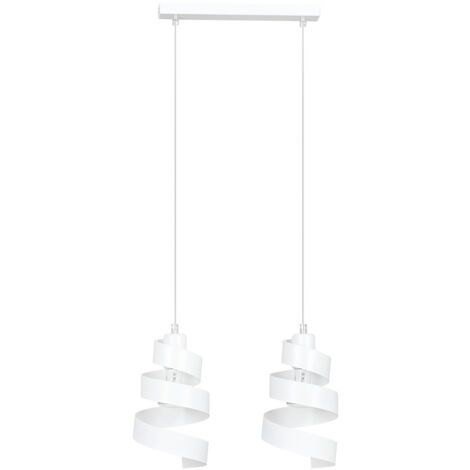 Lampadario Moderno 2 Luci Tristano In Acciaio Bianco Con Fasce A Spirale