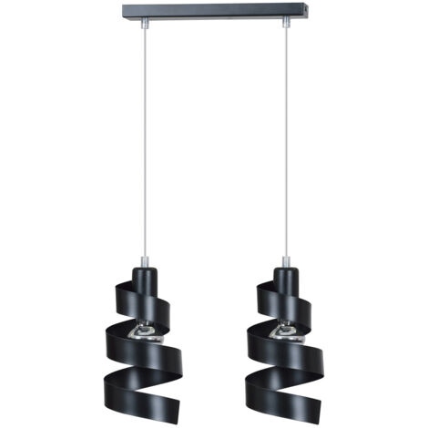 Lampadario Moderno 2 Luci Tristano In Acciaio Nero Con Fasce A Spirale