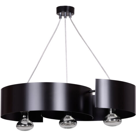 Lampadario Moderno 3 Luci Houyi In Acciao Nero E Cromo