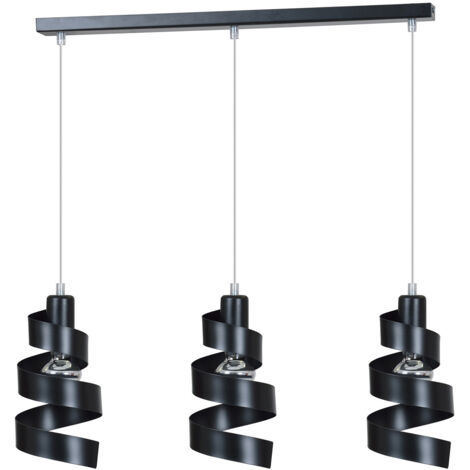 Lampadario Moderno 3 Luci Tristano In Acciaio Nero Con Fasce A Spirale