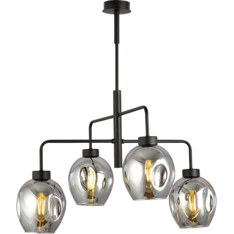 Lampadario Moderno 4 Luci Auriga In Accaio Nero E Vetro Fumè