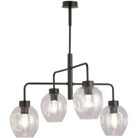 Lampadario Moderno 4 Luci Auriga In Accaio Nero E Vetro Trasparente