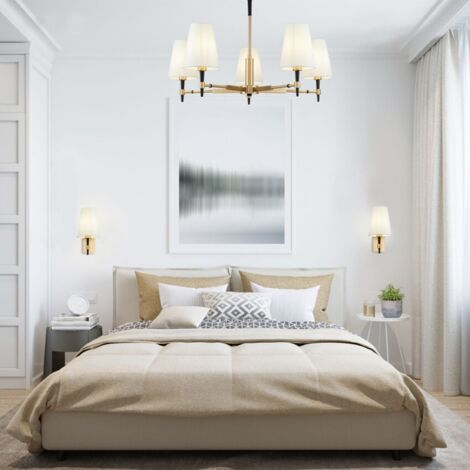 Lampadario moderno 5 luci candelabro paralume stoffa Zaragoza Maytoni
