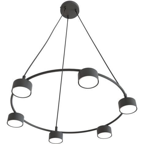 Lampadario Moderno 6 Luci Odin In Acciaio Nero Ad Anello E Cilindri