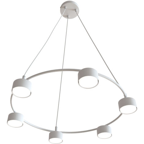 Lampadario Moderno 6 Luci Starlit In Acciaio Bianco Ad Anello E Cilindri