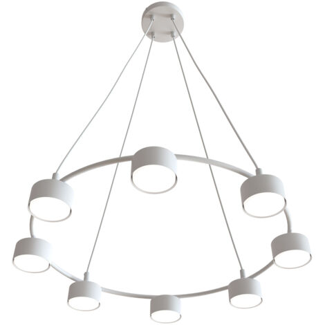 Lampadario Moderno 8 Luci Odin In Acciaio Bianco Ad Anello E Cilindri