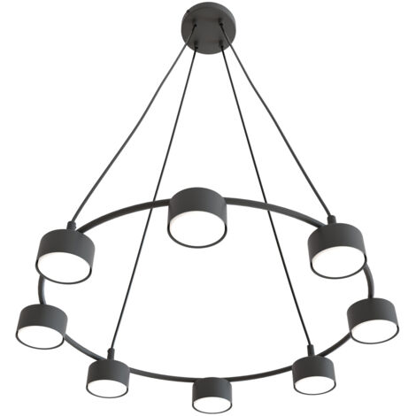 Lampadario Moderno 8 Luci Starlit In Acciaio Nero Ad Anello E Cilindri