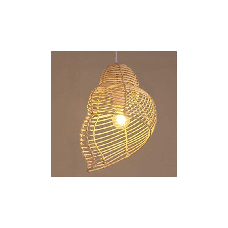 Image of Lampadario moderno a conchiglia in vimini intrecciato a mano, lampadario a cupola in rattan con soffitto aperto, lampadario a sospensione
