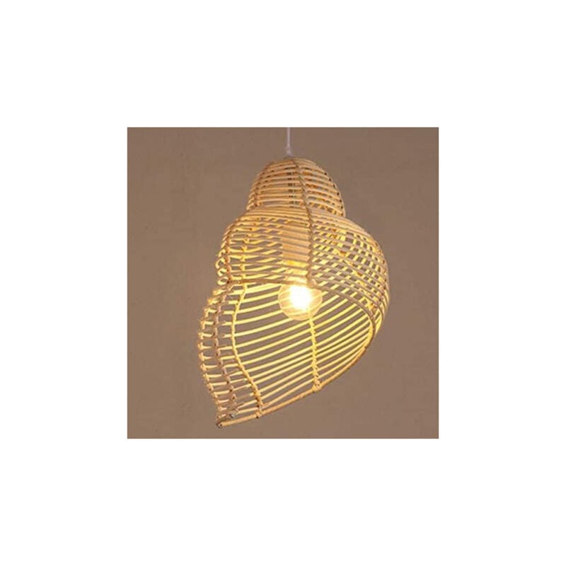 Image of Lampadario moderno a conchiglia Lampadario a sospensione in vimini intrecciato a mano Lampadario a cupola aperta in rattan Lampadario a sospensione