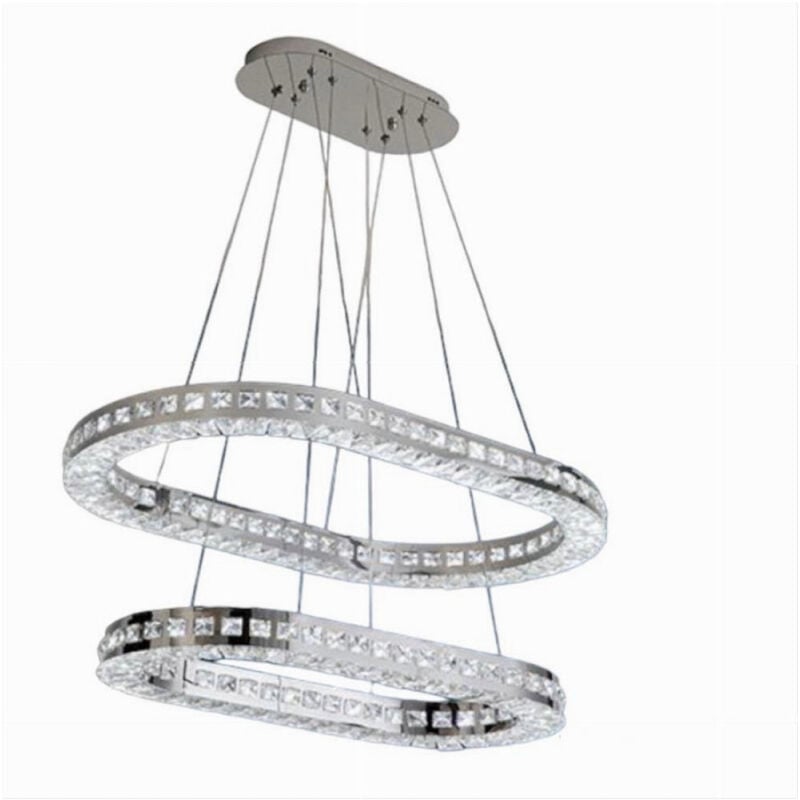 Image of TrAdE Shop Traesio - Lampadario Moderno A Sospensione Led Luce Frossoda 40w 2 Anelli Ovali Cristalli B49 -