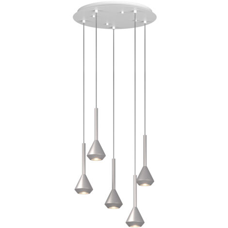 Lampadario Moderno Aygo Metallo Bianco E Alluminio 5 Luci Gu10