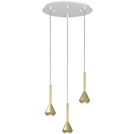 Lampadario Moderno Aygo Metallo Bianco E Ottone 3 Luci Gu10
