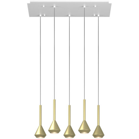 Lampadario Moderno Aygo Metallo Bianco E Ottone 5 Luci Gu10