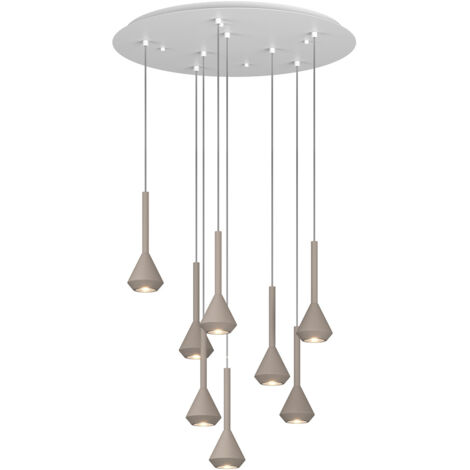 Lampadario Moderno Aygo Metallo Bianco E Sabbia Marrone 8 Luci Gu10
