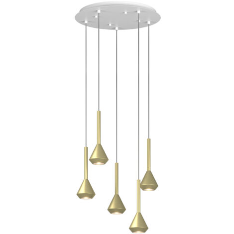 Lampadario Moderno Aygo Metallo Bianco Ottone 5 Luci Gu10
